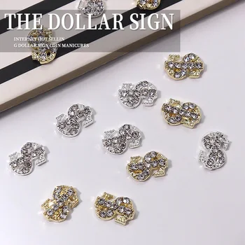 100шт Металлические Подвески для ногтей Zorcon Доллар 6*9 мм Серебро/Золото Роскошная Монета Стразы Сплав 3D Украшения для Дизайна Ногтей DIY Дизайнерские Ювелирные изделия