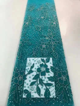 2022 Высококачественная Африканская Кружевная ткань из бисера, Модное Расшитое Пайетками Французское Сетчатое кружево Для Нигерийского вечернего платья