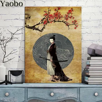 Diy 5D Алмазная живопись Японское кимоно самурая с драконом, вышитое бриллиантами Украшение для дома, Полная квадратная круглая дрель ручной работы