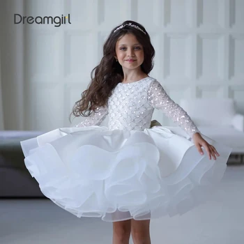 Dreamgirl Белые платья с цветочным узором для девочек на свадьбу, платье принцессы с пышным рукавом и блестками, летнее детское платье для Дня рождения 2023, Рождественское платье