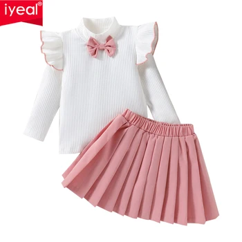 IYEAL/Весенняя детская одежда для девочек, топы с длинными рукавами + плиссированная юбка, комплект одежды из 2 предметов для девочек 1-5 лет
