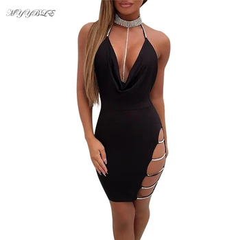 MYYBLE 2020 платье, сексуальное бандажное платье с v-образным вырезом, облегающее мини-платье на бретельках с открытой спиной, повседневное вечернее платье без рукавов, vestidos, ночное платье