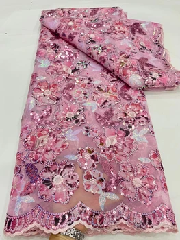 NDPN292 Розовая кружевная ткань в африканском стиле с пайетками, красивое вышитое французское тюлевое кружево для вечеринки и свадебного платья