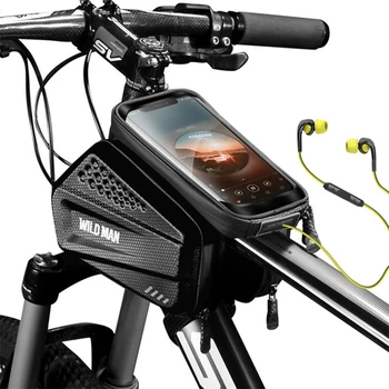 WILD MAN Водонепроницаемая велосипедная сумка для горного велосипеда с передней верхней трубкой, Велосипедная двойная сумка, Велосипедная сумка с сенсорным экраном, Аксессуары для велоспорта