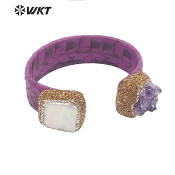 WT-B623 WKT 2022 Новый стиль, браслет из натуральной кожи с жемчужным камнем, позолоченный браслет из нефрита и жемчуга, аксессуары для браслетов, модный подарок для женщин