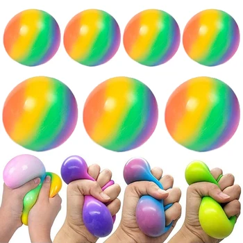Большой Радужный шар Игрушки для снятия стресса Красочный надувной шарик для взрослых Детей 3D Эластичный мяч Сенсорная игрушка Сжимающие игрушки Подарки
