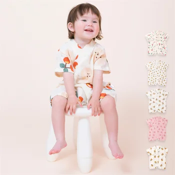 Детская Летняя хлопковая цельная одежда из марли с короткими рукавами, Хлопковая тонкая часть упаковки, одежда для новорожденных