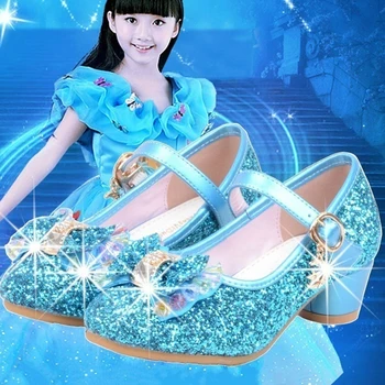 Детская обувь принцессы для девочек, босоножки на высоком каблуке с блестящими стразами, Enfants Fille, женские вечерние модельные туфли