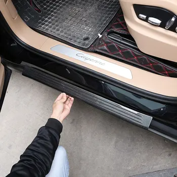 Для Porsche Cayenne 18-23 из настоящего углеродного волокна внутри и снаружи автомобиля, защитная пластина для порога, накладка, наклейки, автомобильные аксессуары