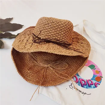 Женская Летняя корейская версия, большая Складная Соломенная шляпа с карнизом, зонт для пляжного отдыха и солнцезащитная шляпа