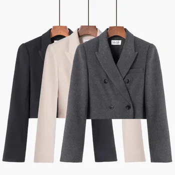 Женский двубортный твидовый блейзер, винтажное пальто с длинным рукавом, Женский короткий пиджак, прямая поставка с фабрики