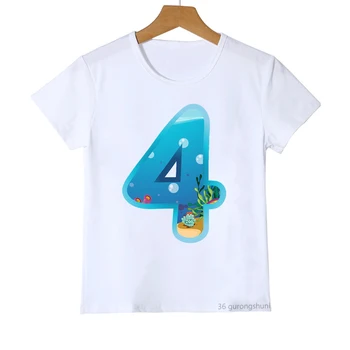 Кавайная футболка для девочек с Милыми Рыбками-Пузырями, номерами на День рождения от 1 до 8 лет, с принтом Имени Для детей, Подарок На День Рождения, Футболка, Модная Одежда Для мальчиков и девочек