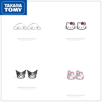 Комбинированный набор TAKARA TOMY Hello Kitty Girl из серебра 925 пробы, милые серьги-гвоздики Без отверстий для ушей, Безболезненные зажимы для ушей