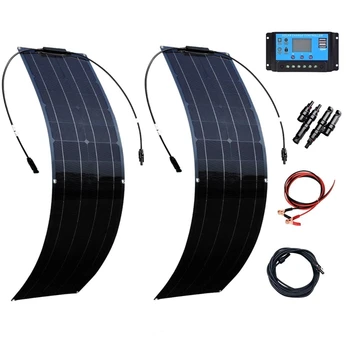 Комплект Системы Гибких солнечных панелей Мощностью 100 Вт Фотоэлектрический Модуль 2шт 50 Вт 12 Вольтовых Солнечных панелей С разъемом 10A Controller PV