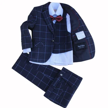 Комплект из 4 предметов, куртка + жилет + брюки + галстук-бабочка, Детский строгий костюм, жакет, Свадебное платье для мальчиков, комплект костюмов высокого качества, размер от 2 до 12 лет