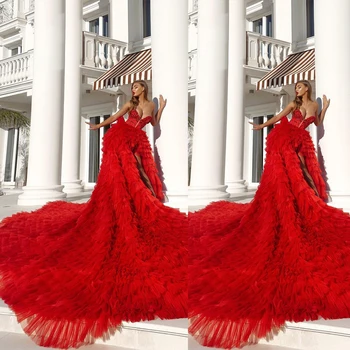 Красные тюлевые платья для выпускного вечера без бретелек, сексуальные вечерние платья длиной до пола, Южноафриканская вечеринка, Свадебное платье, халат