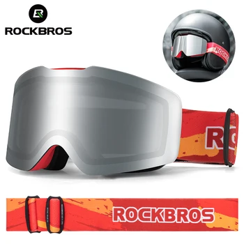 Лыжные очки ROCKBROS, Ветрозащитные Лыжные очки с защитой от запотевания UV400, Двухслойные Лыжные Очки для сноуборда, маска, солнцезащитные очки для Мото-велоспорта