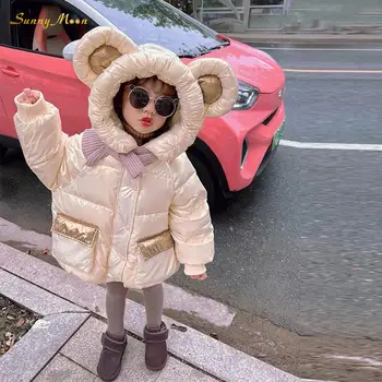 Модная зимняя утепленная куртка-пуховик с капюшоном для маленьких девочек, куртка с длинными рукавами для малышей, от 2 до 10 лет