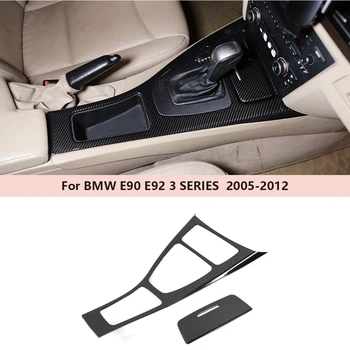 Наклейка на центральную консоль из углеродного волокна для BMW E90 E92 3 Серии 2005-2012, Рамка переключения передач, панель автомобильных аксессуаров, декоративная крышка