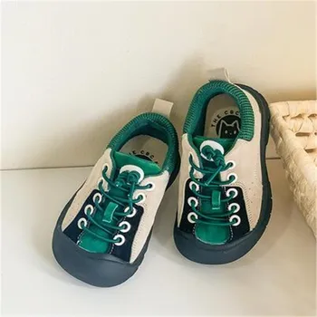 Новая детская осенняя кожаная обувь Для мальчиков из натуральной свиной кожи, зеленая обувь в стиле ретро для девочек, Модные кроссовки с эластичной резинкой, обувь для малышей
