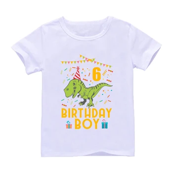Новая футболка с принтом динозавра из мультфильма для мальчиков на День рождения, Детская Милая футболка с динозавром от 1 до 10 лет, забавный подарок Для мальч...