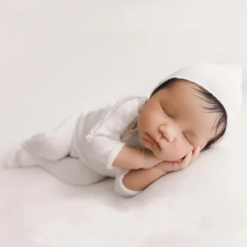 Одежда для фотосъемки новорожденных, Белая шляпа + комбинезон, 2 шт./компл., реквизит для фотосъемки 0-1 месяцев, аксессуары, Одежда для студийной съемки младенцев