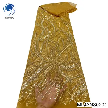 Роскошная кружевная ткань Sequence с африканскими блестками и французским бисером 2023, украшающая вечернее платье ML43N802