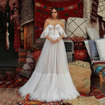 Свадебное платье SoDigne Boho с открытыми плечами, V-образный вырез, Винтажные кружевные аппликации, Платья Невесты, Vestido De Novia на заказ