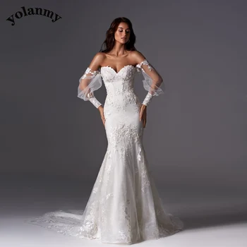 Свадебные платья YOLANMY 5 Pastrol с трубой для невесты, Женское кружевное платье 2023 года, Плюс