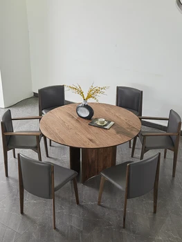 Стол из черного ореха, импортированный из Северной Америки, круглый стол для дома в скандинавском стиле с поворотным столом и комбинацией стула
