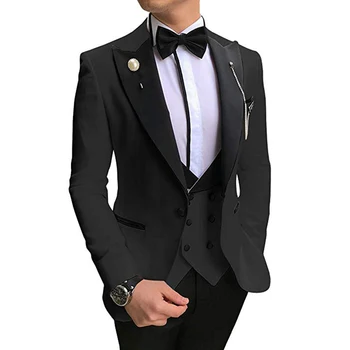 Темные цветные Повседневные мужские костюмы Aesido Slim Fit, Смокинги для выпускного вечера с вырезами на лацканах, Смокинги для женихов на свадьбу (Блейзер + жилет + Брюки)