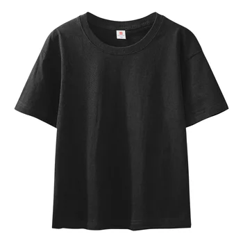 Хлопковая футболка Унисекс для мальчиков и девочек с коротким рукавом, Повседневная Свободная мягкая дышащая футболка с круглым вырезом, однотонные топы для отдыха