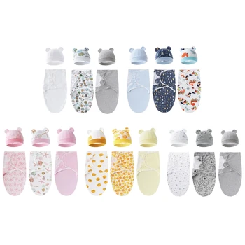 Хлопковое Пеленальное одеяло для новорожденных с шапочкой для душа в подарок для младенцев 0-6 месяцев H37A