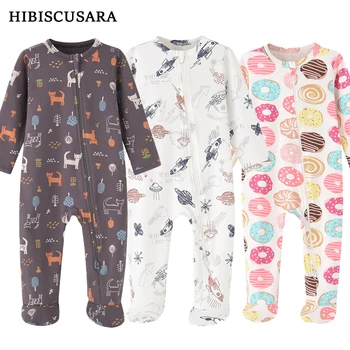 Хлопковый комбинезон для новорожденных, пижама с длинными рукавами для мальчиков и девочек, Осенне-весенний Детский комбинезон с героями мультфильмов, пижамы с запахом для ног