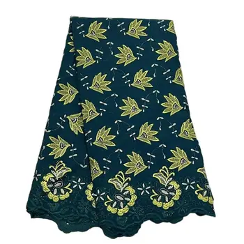 Швейцарское Вуалевое Кружево с Вышивкой Камнями, Ткань Lafaya для женского платья, Зеленая Африканская Кружевная Ткань, Последняя поставка, 5 Ярдов, 2023